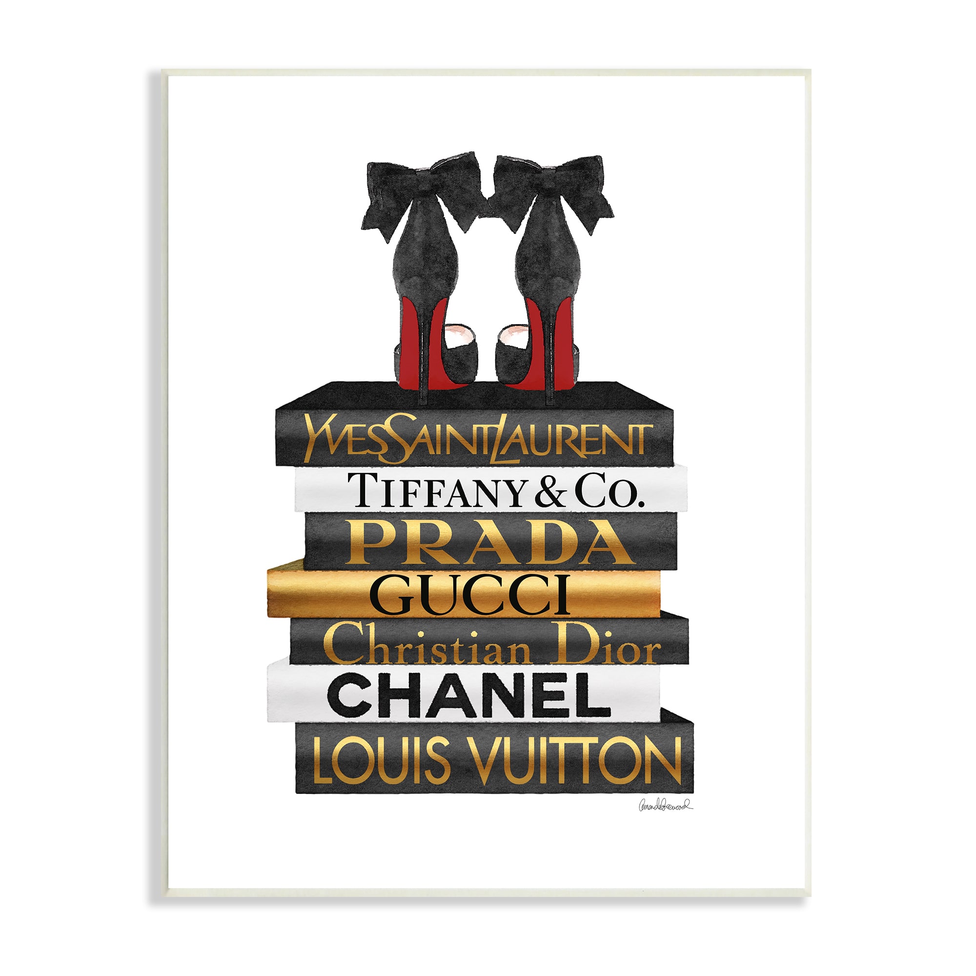 Stupell Industries Red Bottom Heels Glam Fashion Bookstack Wall Plaque